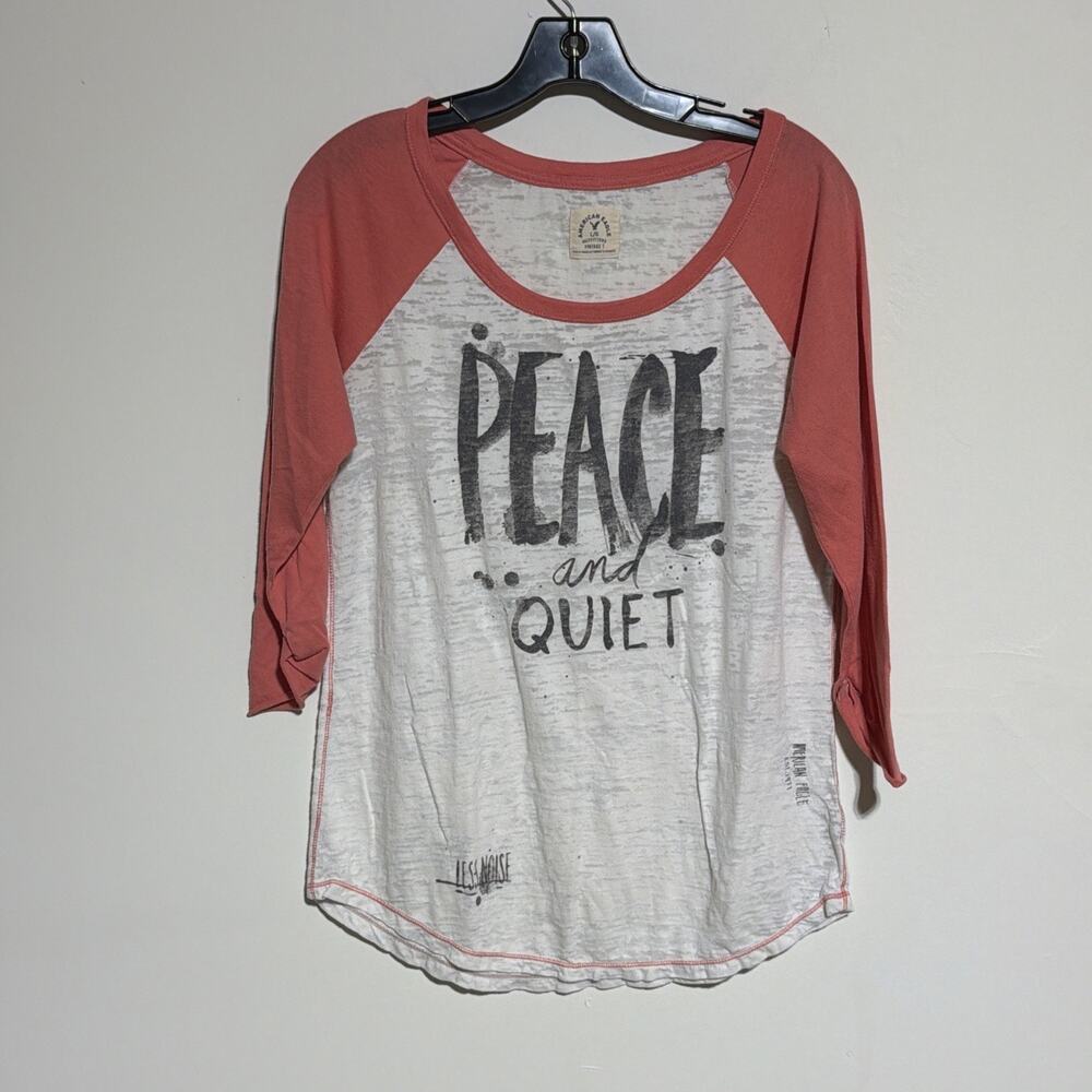 Vintage American Eagle outfitters Peace &‎ Quiet Shirt Women White Large